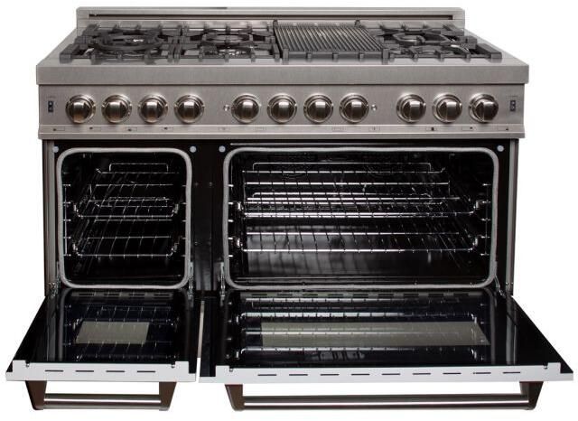 ZLINE 48" Satin Stainless Steel Pro Style Dual Fuel Range with White Matte Door-1