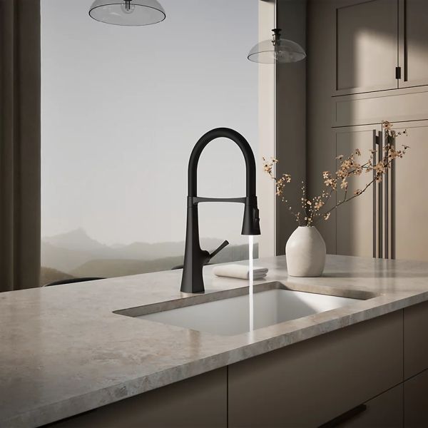 KOHLER® Graze® Matte Black 22" Semi-Professional Kitchen Sink Faucet with 3-Function Sprayhead-2