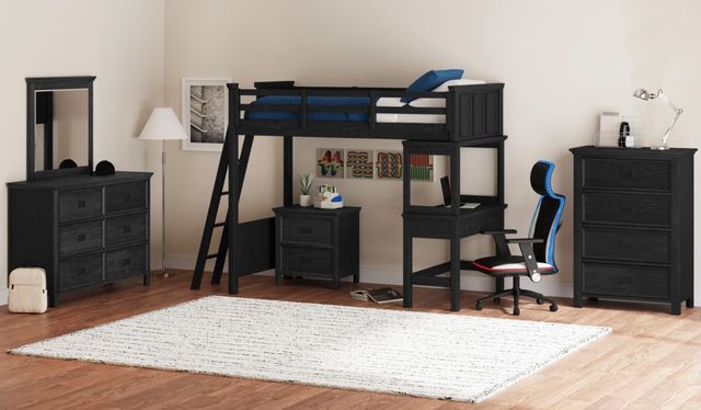 Elements International Hampton Kids Charcoal Youth Twin Loft Bed with Ladder and Desk-1
