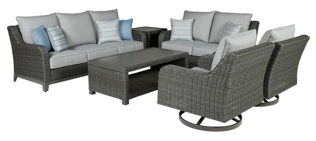 Signature Design by Ashley® Elite Park 7-Piece Gray Outdoor Conversation Set-0