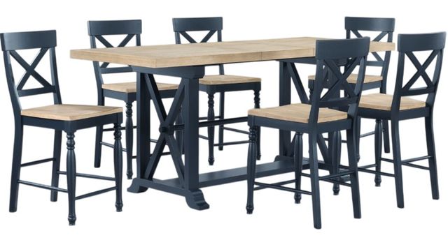 Steve Silver Co. Darcy 7-Piece Midnight Blue/Natural Counter Height Dining Set-0