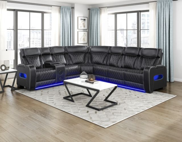 Homelegance® Fairway 3-Piece Black Power Reclining Sectional with Left Side Console-1