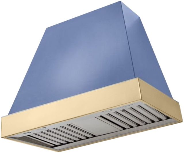 AGA Euclid 36" Carnaby Blue Wall Mounted Range Hood  with Polished Brass Trim-0