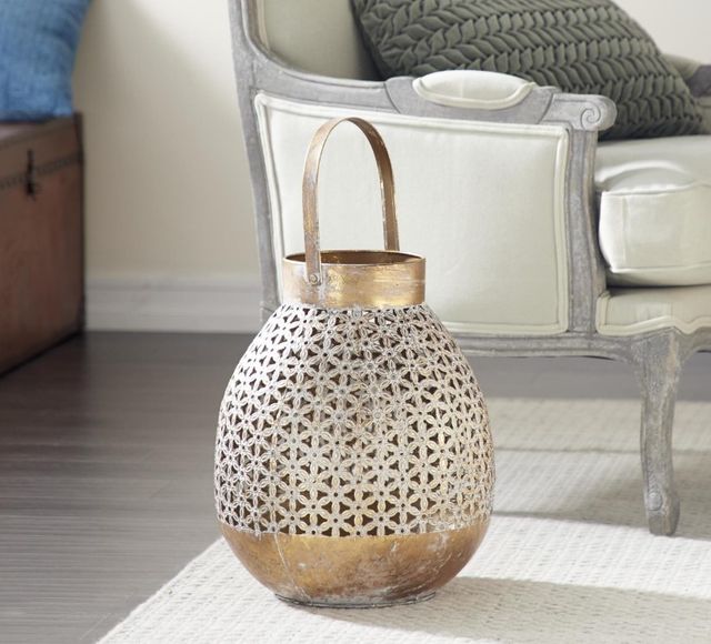 Deco Marche Gold Candle Lantern with Moroccan Pattern-3