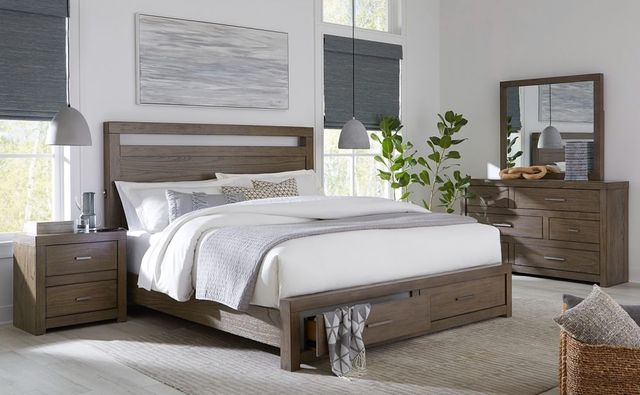 aspenhome® Modern Loft Greystone King Low Profile Panel Storage Bed-1