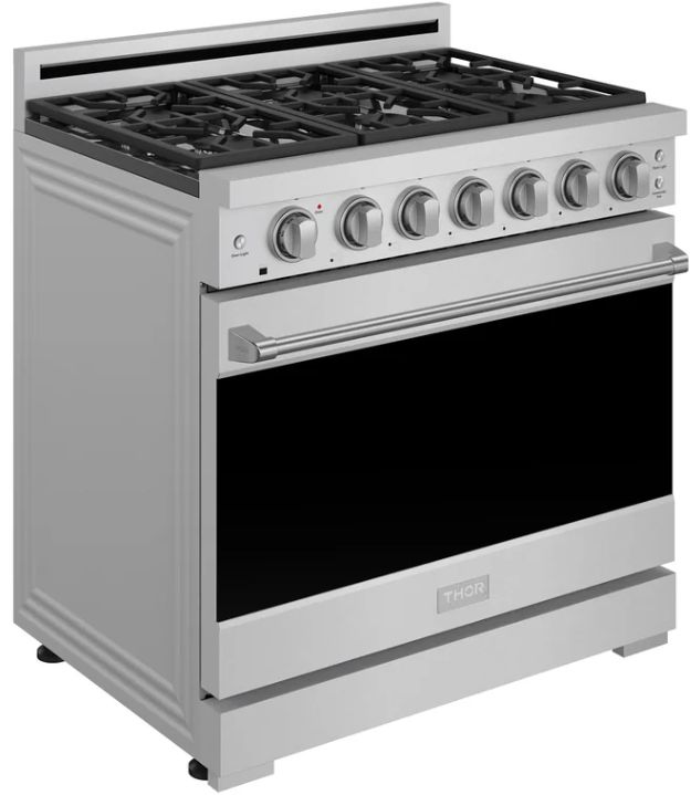 Thor Kitchen® Gordon Ramsay 36" Stainless Steel Freestanding Pro Style Liquid Propane Range with Precision Knob Control in Stainless Steel-2