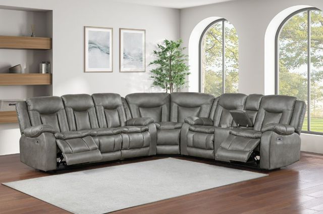 New Classic® Home Furnishings Morello 3-Piece Gray Curved Power Reclining Sectional-1