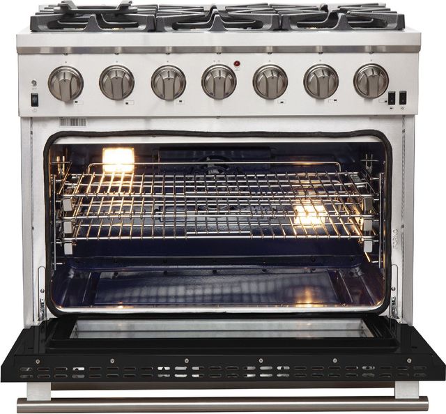 FORNO® Capriasca 36" Stainless Steel Pro Style Gas Range with Black Door-2