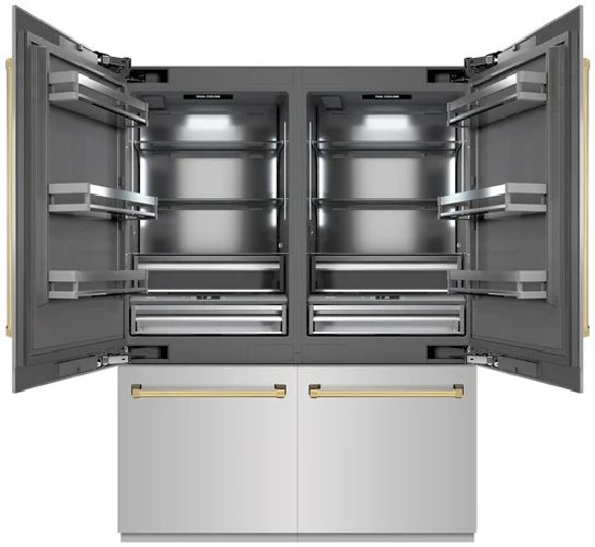 ZLINE Autograph Edition 60"  32.2 Cu. Ft. Stainless Steel Built In French Door Refrigerator with Graphite Gray Interior and Polished Gold Accents-1