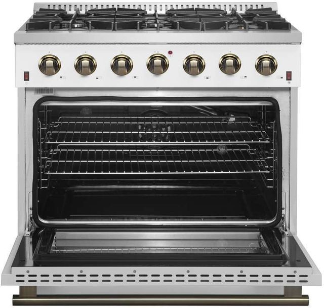 FORNO® Galiano 36" Stainless Steel Pro Style Gas Range with White Door and Antique Brass Accents-2