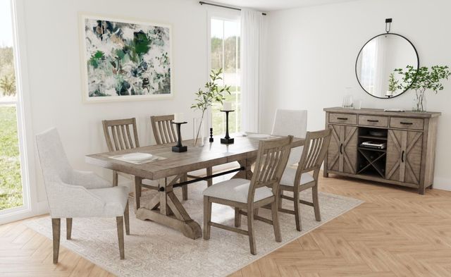 Elements International Yellowstone 7-Piece Gray/Medium Brown Dining Set with Host Chair-4