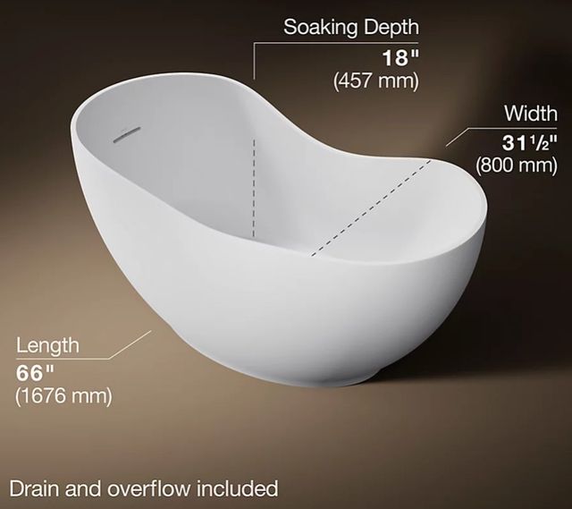 KOHLER® Abrazo® Honed White 66" x 31.50" Freestanding Bath-3