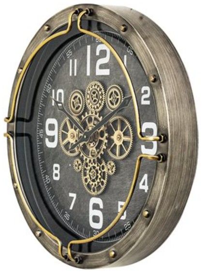 YHD Galvanized Steel/Gold Luxem Gear Clock-3