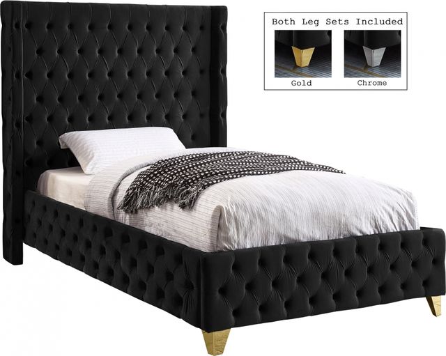 Meridian Furniture Savan Black Twin Upholstered Panel Bed-1