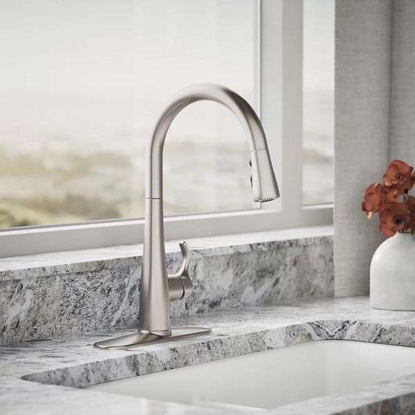 KOHLER® Simplice® Vibrant Stainless Touchless Kitchen Sink Faucet with 3-Function Sprayhead-1