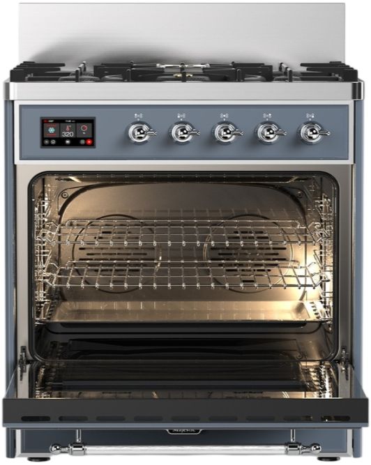 Ilve® Majestic III 30" Blue Gray Pro Style Dual Fuel Natural Gas Range with Triple Glass Door and Chrome Trim-2