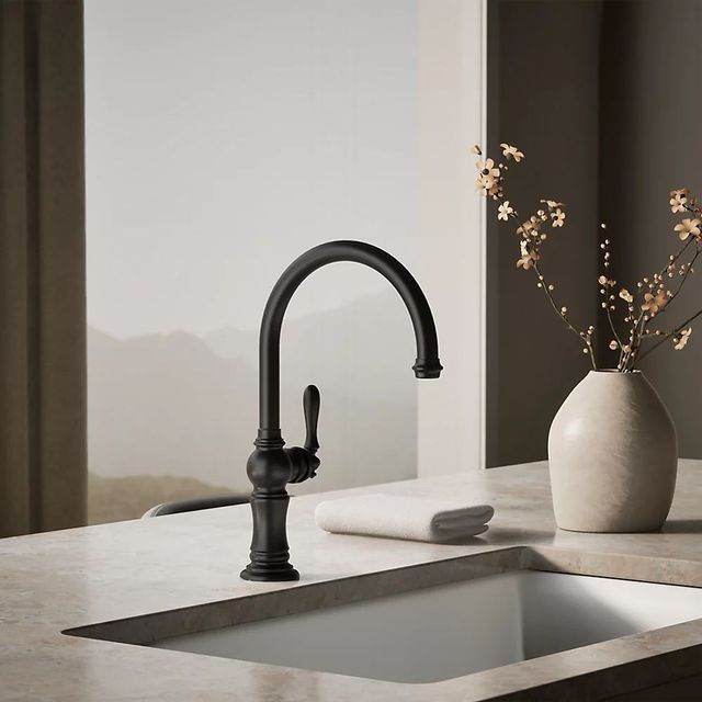 KOHLER® Artifacts® Matte Black Single-Handle Kitchen Sink Faucet-1