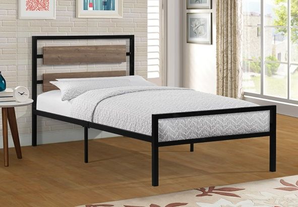 Milton Greens Stars Black Twin Metal Platform Bed with 2-Bar Wooden Headboard-2