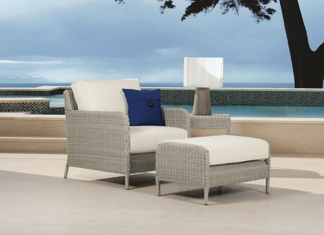 Sunset West Manhattan Dove Gray Resin Wicker Outdoor Club Chair with Linen Canvas Cushion-3