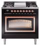 Ilve® Nostalgie II Noblesse 36'' Glossy Black Pro Style Dual Fuel Range with Copper Trim-0