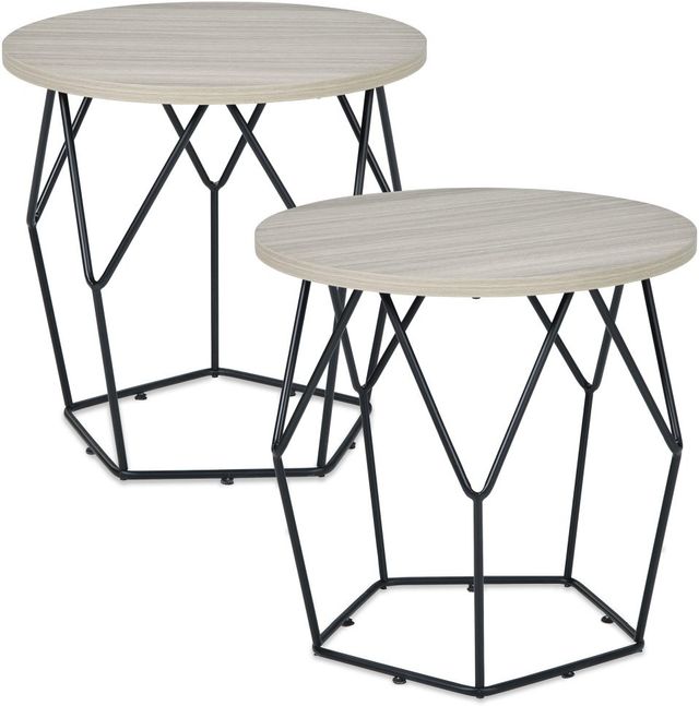 Signature Design by Ashley® Waylowe Light Brown End Table with Black Metal Base-1