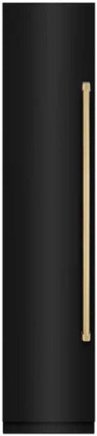 ZLINE Autograph Edition 18 in. 8.6 Cu. Ft. Left Hinge Column Freezer in Black Stainless Steel with Graphite Gray Interior and Polished Gold Accents-0