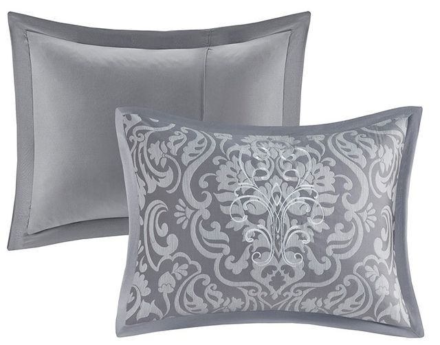 Olliix by Madison Park Flourish 8 Pieces Gray Queen Jacquard Comforter Set-1