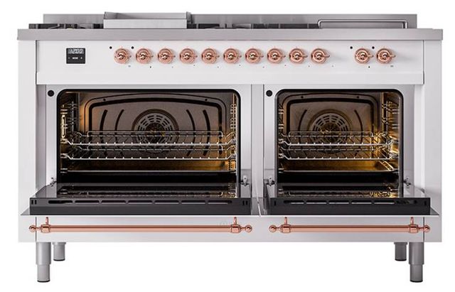 Ilve® Nostalgie II Noblesse 60'' White Pro Style Dual Fuel Range with Copper Trim-1
