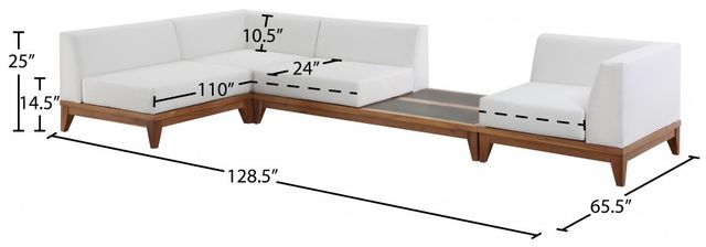 Meridian Furniture Rio 4-Piece Off-White Acacia/Fabric 125" Outdoor Patio Modular Sectional-2