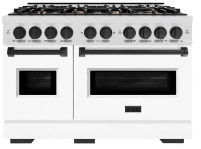 ZLINE Classic Autograph Edition 48" Satin Stainless Steel Pro Style Gas Range with White Matte Door and Matte Black Accents-0