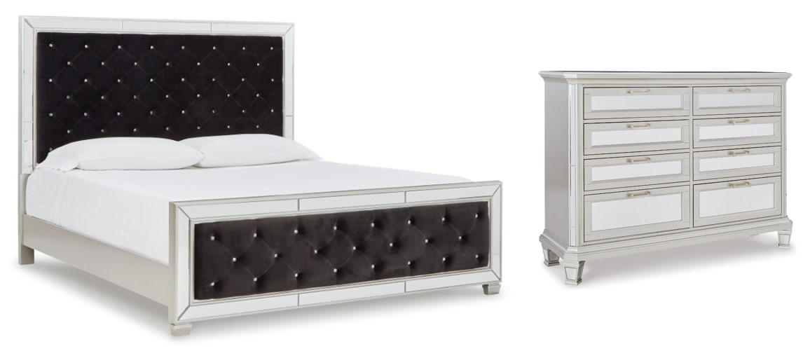 Signature Design by Ashley® Lindenfield 2-Piece Black/Silver California King Upholstered Panel Bed Set