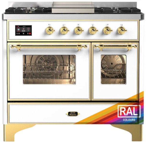 Ilve® Majestic III 40" Custom Pro Style Dual Fuel Natural Gas Range with Triple Glass Door and Brass Trim-0