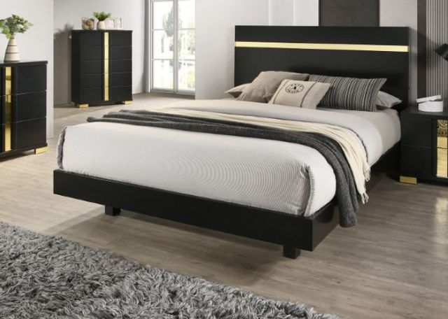 Furniture of America® Lillestrom 4-Piece Black/Gold Queen Bedroom Set-3