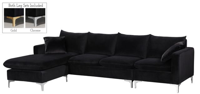 Meridian Furniture Naomi 2-Piece Black Velvet Reversible Sofa Chaise Sectional-1