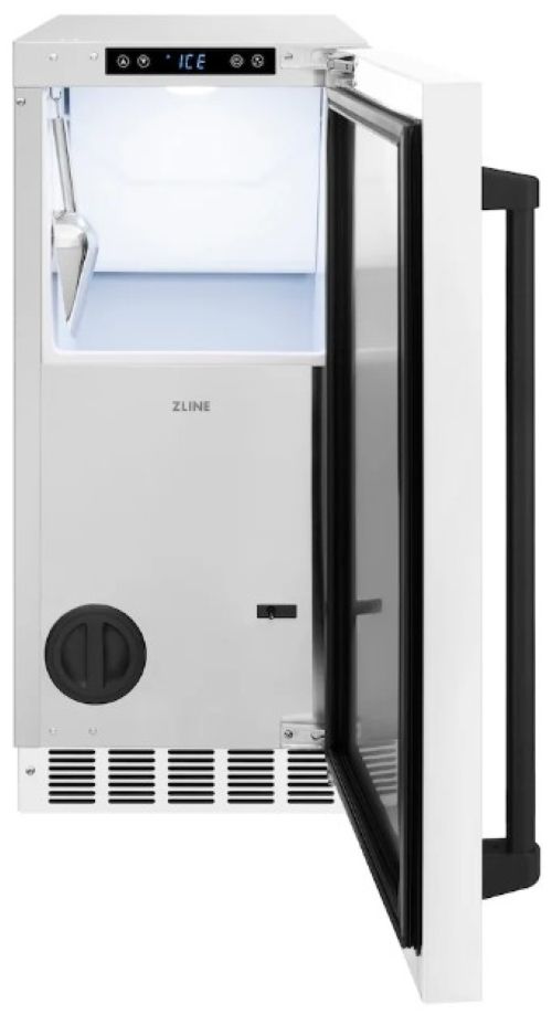 ZLINE Autograph Edition Touchstone 15" 75 lbs. White Matte Door with Matte Black Handle Clear Cube Ice Maker with Drain Pump-2