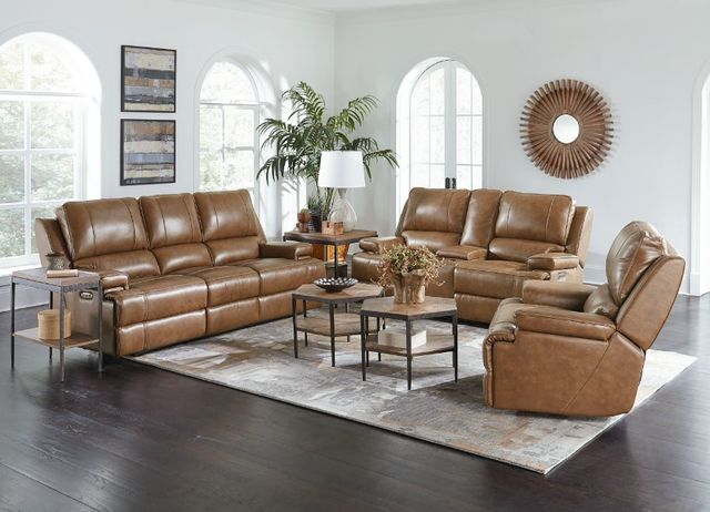 Bassett® Furniture Club Level Parsons Umber Leather Power Reclining Loveseat with Console-3