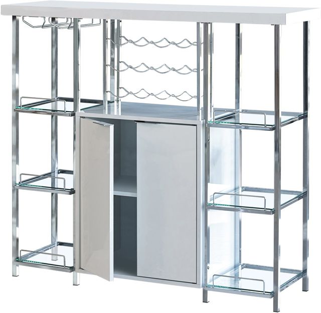Coaster® Gallimore Glossy White/Chrome Bar Cabinet