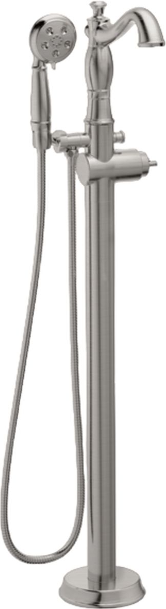 Delta Cassidy® Stainless Single Handle Floor Mount Tub Filler Trim with Hand Shower -0