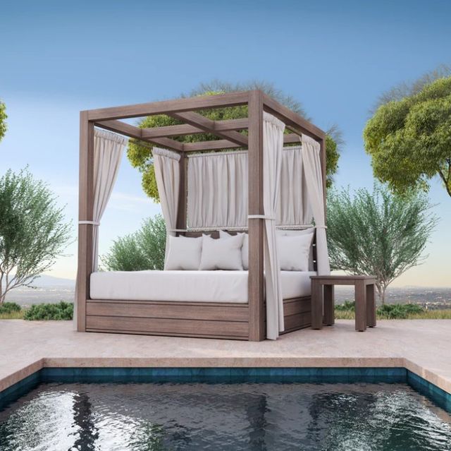 Sunset West Laguna Driftwood Aluminum King Outdoor Resort Daybed with Canvas Flax Cushion-4