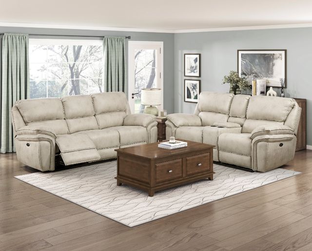Homelegance® Proctor Sand Power Double Reclining Loveseat with Center Console-2
