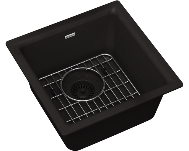 Elkay Quartz Classic® Black 15.75" Single Bowl Dual Mount Bar Sink Kit-0
