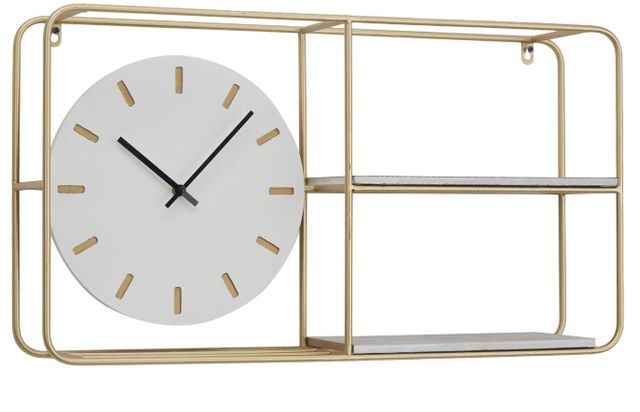 Deco Marche Gold Wall Shelf with Clock-1