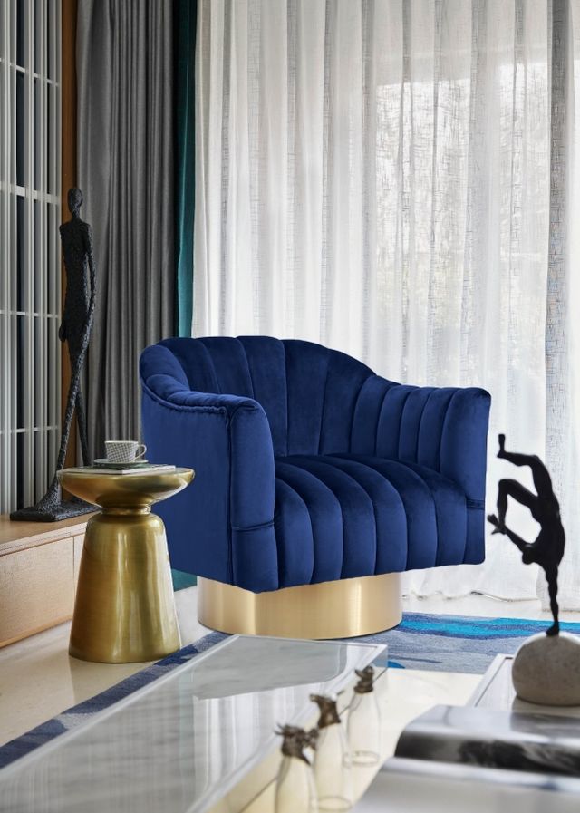 Meridian Furniture Farrah Navy/Gold Velvet Swivel Chair-3