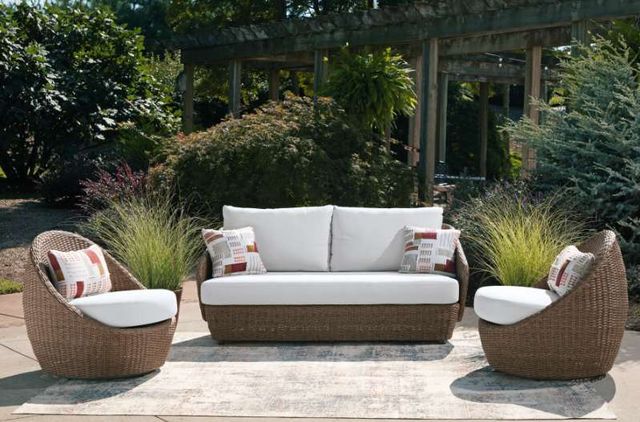 Signature Design by Ashley® Cardiff Beach 3-Piece Brown/White Aluminum/Fabric Outdoor Conversation Set-1
