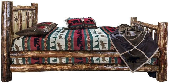 Montana Woodworks® Glacier Country Stain & Clear Lacquer California King Bed with Laser Engraved Bronc Design-2