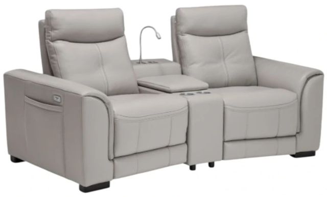 Michael Amini® Mia Bella 3-Piece Dark Espresso/Gray Manual Reclining Sectional with Storage Console-0