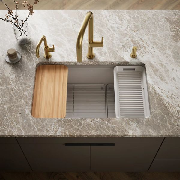 KOHLER® Riverby® Truffle 33" Undermount Single-Bowl Workstation Kitchen Sink with Accessories-1