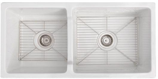 ZLINE Palermo White Gloss 36" Farmhouse Double Bowl Fireclay Kitchen Sink-4