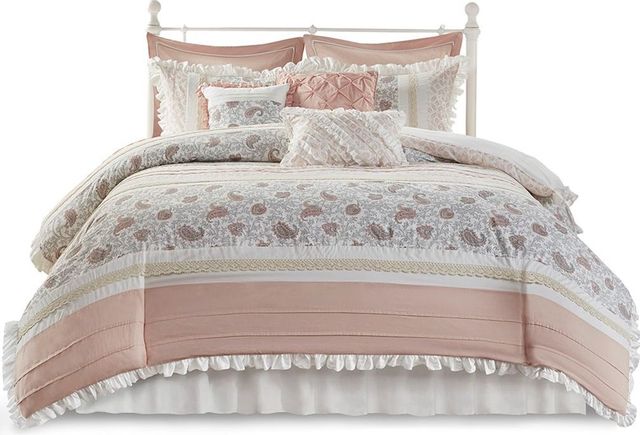 Olliix by Madison Park 9 Piece Blush Queen Dawn Cotton Percale Comforter Set-0