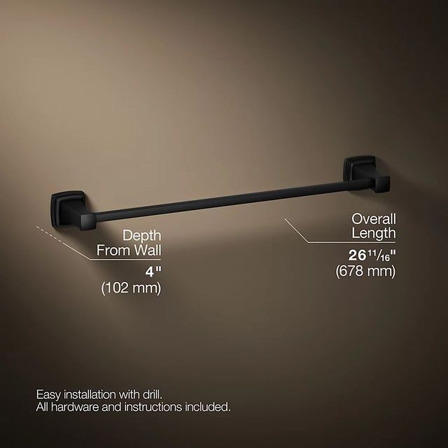 KOHLER® Riff® Matte Black 24" Towel Bar-2